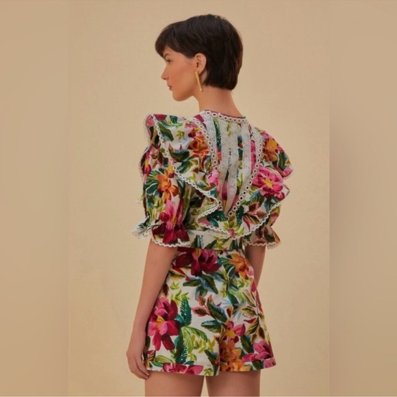 FARM Rio Off White Painted Flowers Romper - Size XS - Picture 2 of 9